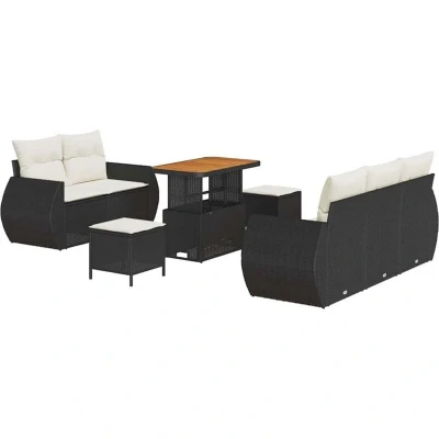 Image of Vidaxl 8 Piece Garden Sofa Set with Cushions Black Poly Rattan Acacia