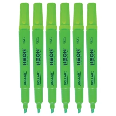 Image of DOLLAR NeoMark Highlighter Pens, GREEN, Pack of 6, Chisel Tip (5.0mm), Multipack, Fast drying, Fluorescent Colour, Perfect for School Office Home Highlighters
