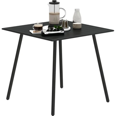 Image of Outsunny Garden Table for 4 Person, Square Outdoor with Easy Clean Slat Top, Rust Resistant Steel Frame, Deck, Balcony, 80 x 74 cm, Black