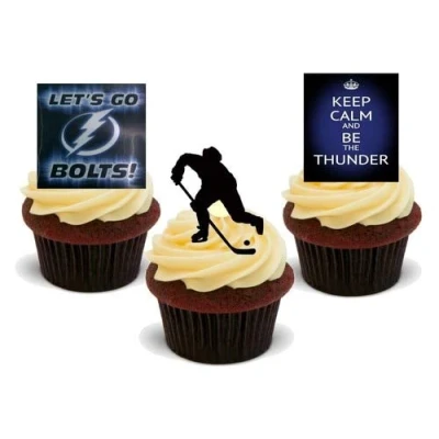Image of Ice Hockey Tampa Bay Lightning Trio Mix 12 Edible Stand Up Premium Wafer Card Cake Toppers Decorations