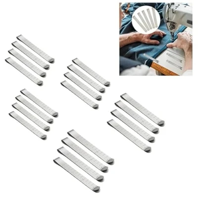Image of 30Pcs Stainless Steel Sewing Clips with 3 Inches Measurement Ruler Metal Crimp Clamp Fabric Measuring Knit Pinning for Wonder Marking Accessories
