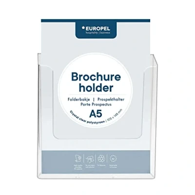 Image of EUROPEL Wall Mounted Brochure Holder, for A5 Size, Crystal Clear Acrylic Literature Stand &amp; Dispenser, Booklet, Flyer Menu Display Dispenser Office, Restaurants Reception, Portrait