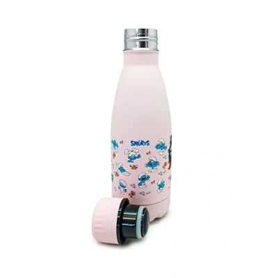 Image of NERTHUS FIH 758 Double Wall Thermal Bottle Smurfs Design Pink 350 ml, Stainless Steel, BPA Free, 18/8