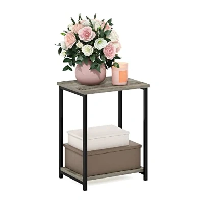 Image of Furinno Metal Frame End Table, Engineered Wood, French Oak, 1 Pack