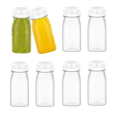 Image of BDBF 8 Pack Reusable Shot Bottles with Lids,100ml Plastic Juice Bottles,Empty Bottles,Reusable Small Clear Container for Milk Coffee and Other Beverage (White Lid)