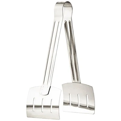 Image of Genware NEV 6722 Tong, Stainless Steel, Wide Blade Serving, 9.5&quot;/240 mm