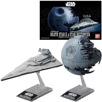 Image of Revell (Bandai original) 01207 Star Wars Death II 1:2700000 Scale / Destroyer 1:14500 Unbuilt/Pre coloured/Clip Together (Non Glue) Plastic Model Kits with Display Stands