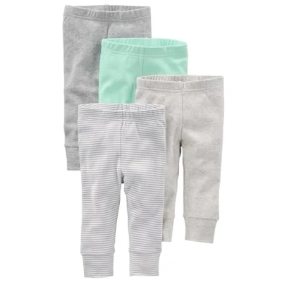 Image of Simple Joys by Carter&#039;s Baby 4 Pack Neutral Pant, Grey/Light Grey/Mint Green/Stripes, 3 6 Months (Pack of 4)