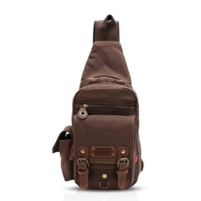 Image of FANDARE Sling Bag Messenger Shoulder Backpack Crossbody Small Sport Canvas Brown