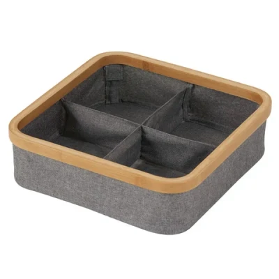 Image of Showerdrape Cotswold Grey &amp; Bamboo Storage Tray with 4 Compartments