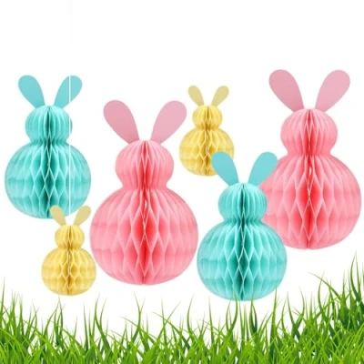 Image of Bunny Hanging Ornaments, 6Pcs Easter Decorations, Tree Decorations Paper Ornaments for Home Party Favors, Pendant Ornament