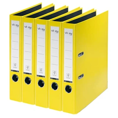Image of from 5 pack A4 folders, cardboard with plastic cover, 50 mm spine width, Leitz , for 350 sheets, FSC certified cardboard, school, study &amp; home, yellow, 10561015