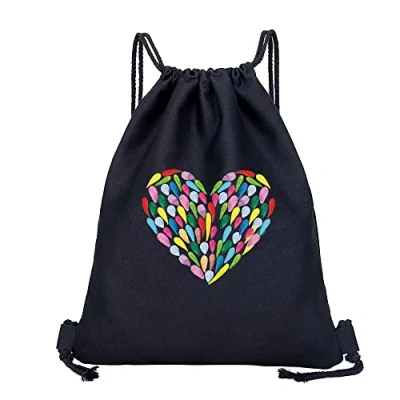 Image of Drawstring Gym Bag, String Swim PE Bag,Large Sports Backpack Bags for Women Men, Travel Beach School Bag with Waterproof Kids,Boys,Girls Men (Heart Colorful)