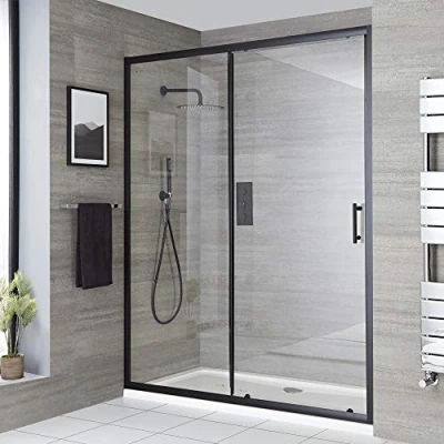 Image of Milano Nero 1400mm Reversible Wet Room Sliding Shower Enclosure Door Black