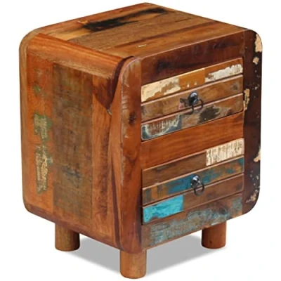 Image of vidaXL Solid Reclaimed Wood Night Cabinet Rustic Bedside Drawer Storage Unit Handmade Bedroom End Table Rectangular Industrial Style Side
