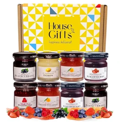 Image of Jams &amp; Marmalade Preserves Tasting Hamper Selection Gift Set With 8x 38g Jars Gourmet Gifts for Mum, Dad, Elderly People, Jam Lovers Classic
