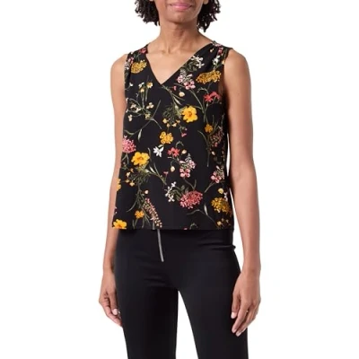 Image of VERO MODA Women&#039;s Vmeasy Joy S/L V Neck top WVN Ga, Black/AOP: vicka, M