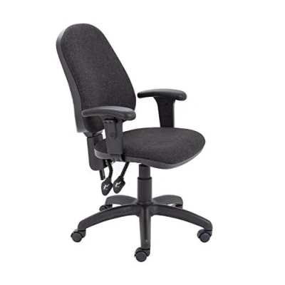 Image of Office Hippo Chair with Height Adjustable Arms, Computer Desk Curved Back, Swivel Backrest, Home Wheels, Max 115kg, 2 Year Wty Charcoal