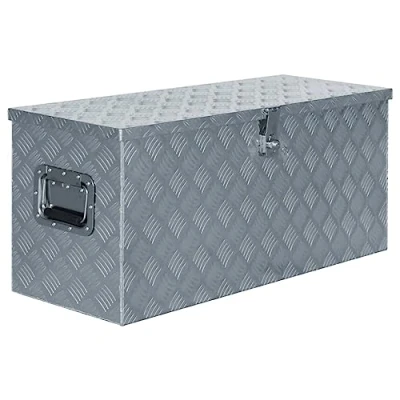 Image of vidaXL Aluminium Box, Lightweight Versatile Storage with Locking System, Suitable for Vehicle, Garage, Camping &amp; More Silver, 90.5x35x40cm