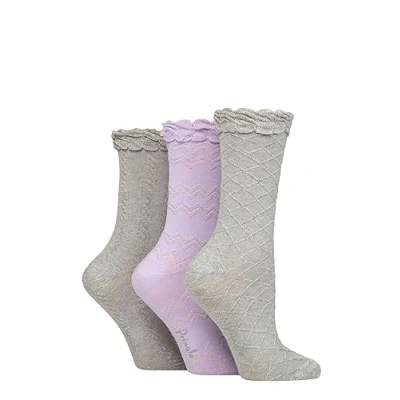 Image of Women&#039;s 3 Pair Pringle Cotton Textured Knit Socks Grey / Lilac 4 8
