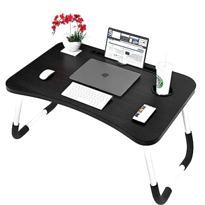 Image of NTEK Laptop Bed Table Lap Standing Desk Notebook Dorm with Foldable Legs &amp; Cup Slot Portable for Eating Breakfast, Reading, Watching Movie on Bed/sofa (BLACK)