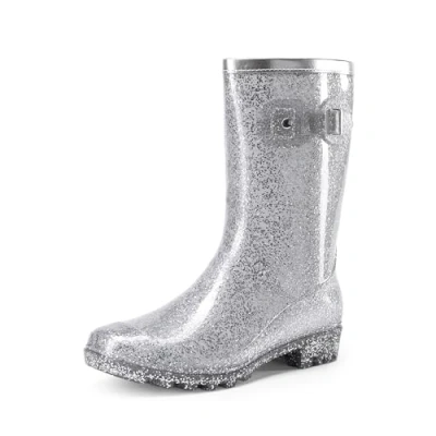 Image of DREAM PAIRS Wellington Boots, Women Side Buckle Mid Calf Wellies Shoes, Ladies&#039; UK Waterproof Rain Boots,Size 6,Silver,DWEMRB2507