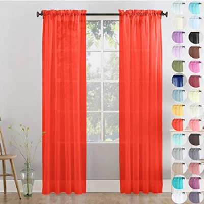 Image of Megachest a pair of slot top voile curtains (Red, 56&quot; wideX90 drop 2 Panels)