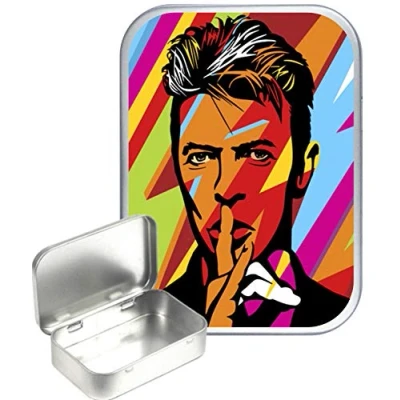 Image of TEEZ Bowie 30ml Small Silver Hinged Tin, Pill Tin,Gift Box,1oz Tobacco Tin