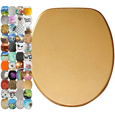 Image of Sanilo Soft Close Toilet Seat, Stable Hinges, Easy to Mount, Wooden Seat Glittering Gold