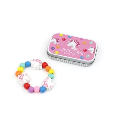 Image of COTTON TWIST Kids Unicorn Bracelet Making Craft Kit Children Creative Beading Jewellery Designing DIY Gift Play Set with Rectangular Tin