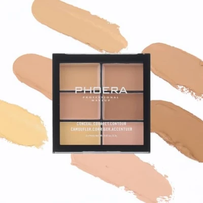 Image of Phoera Cream Concealer Corrector Contour Palette, Medium to Full Coverage, Conceal Dark Circles, Blemishes, Moles, Tattoos, Acne Scars, Colour Correcting (MEDIUM, One Size)