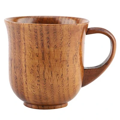 Image of Wood Cup Wooden Mug with Handle for Drinking Tea Coffee Wine Beer Hot Drinks Juice Milk(#2)