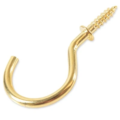 Image of 10x Polished Brass Cup Hooks 38mm Kitchen