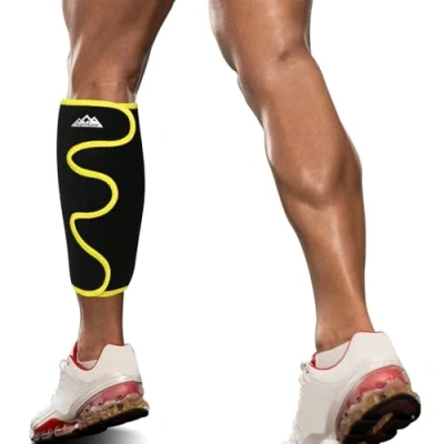 Image of supregear Calf Support Brace, Adjustable Shin Splint Compression Wrap Sleeve for Muscle Swelling Pain Relief Hiking Training Comfortable Breathable Men and Women, Black + Yellow