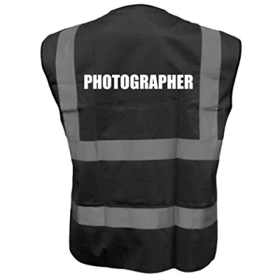Image of BLACK Hi Vis Vest PHOTOGRAPHER Waistcoat Safety XXX Large