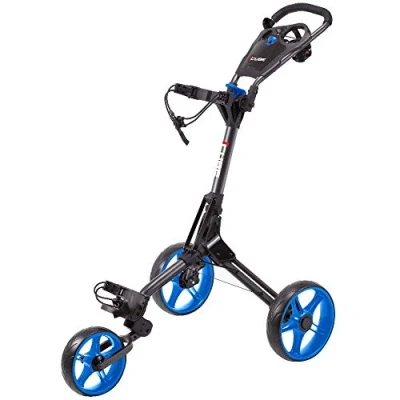 Image of SkyMax 2019 CUBE 3 WHEELED COMPACT GOLF TROLLEY +FREE £39.99 ACCESSORY PACK (CHARCOAL/BLUE)