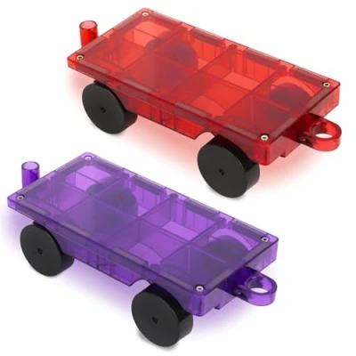 Image of Playmags 2 Piece Car Set: Strong Magnets STEM Toys for Kids, Use with All Magnetic Tiles and Blocks Sturdy, Super Durable Vivid Clear Color Tiles. (Colors May Vary)