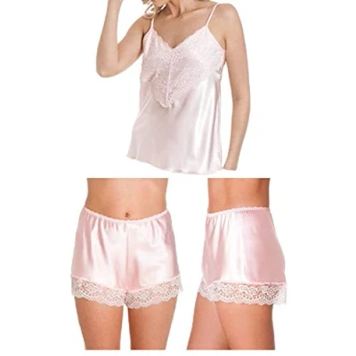 Image of undercover lingerie CT46 F58 Womens Luxury Satin Camisole Knicker Set Pink XXOS