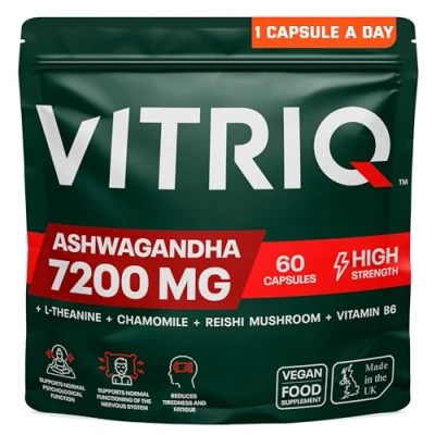 Image of Ashwagandha KSM 66® 7200mg High Strength Advanced Supplement Complex: 30 60 Servings for Stress Relief, Calm &amp; Sleep Support with Chamomile, Vitamin B6, L Theanine, Reishi Capsules