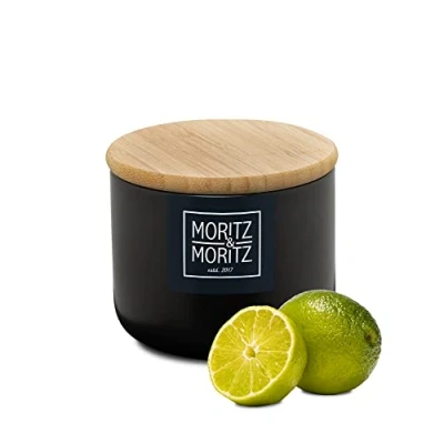 Image of Moritz &amp; Ceramic storage Tin black 400 ml Writable with lid made of bamboo for flour, coffee, muesli or bathroom utensils