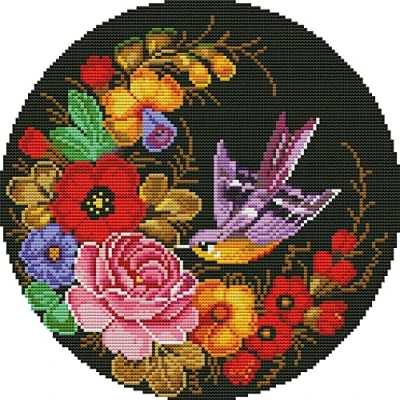 Image of Awesocrafts Cross Stitch Stamped Kits Bird and Flowers Easy Patterns Stitching Embroidery Needlework Kit Supplies (Bird)
