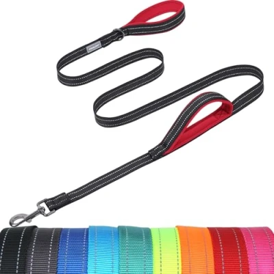 Image of VIVAGLORY Traffic Handle Dog Lead, Soft Two Padded Handles Leash, Strong Reflective &amp; Metal Hook Training Black
