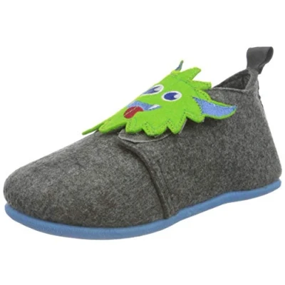Image of Playshoes Felt Slippers Pantuflas, Grey Monster, 8 UK Child