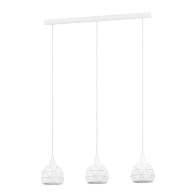 Image of EGLO pendant lamp Roccaforte, 3 bulb vintage light, retro hanging made of white steel, E14 socket