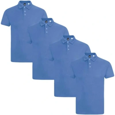 Image of True Face Mens Polo Shirt Plain Tshirt Short Sleeve Summer Work Pique T Workwear Adult Tee Classic Casual Top Blue 4 Pack L