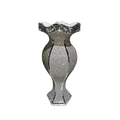 Image of Biznest Floor Vase 9 Large 40X60Cm Crushed Diamond Crystal Sparkly Silver Mirrored