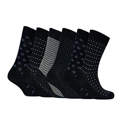 Image of Sock Stack 6 Pack Mens Socks Luxury Cotton Rich Smart Breathable Designer Stripe Argyle Plain Black Casual Wear UK 11, Tokyo