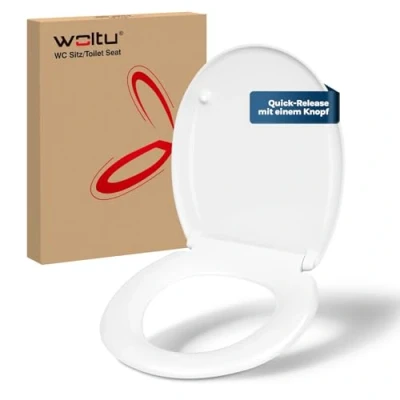 Image of WOLTU Toilet Seat with Soft Close Mechanism, Quick Release, O Shape, Made of Duroplast, Top Mounting Set for Easy Assembly, White