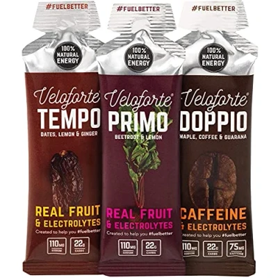 Image of Veloforte Mixed Energy Gel Pack with Fast Releasing Energy, 100% Natural &amp; Delicious Gels 22g of Tempo, Doppio Primo Flavour (9 Pack)