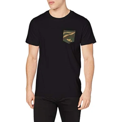Image of Urban Classics Men&#039;s Clothing Camo Pocket Tee T shirt, Blk/Camo, S UK